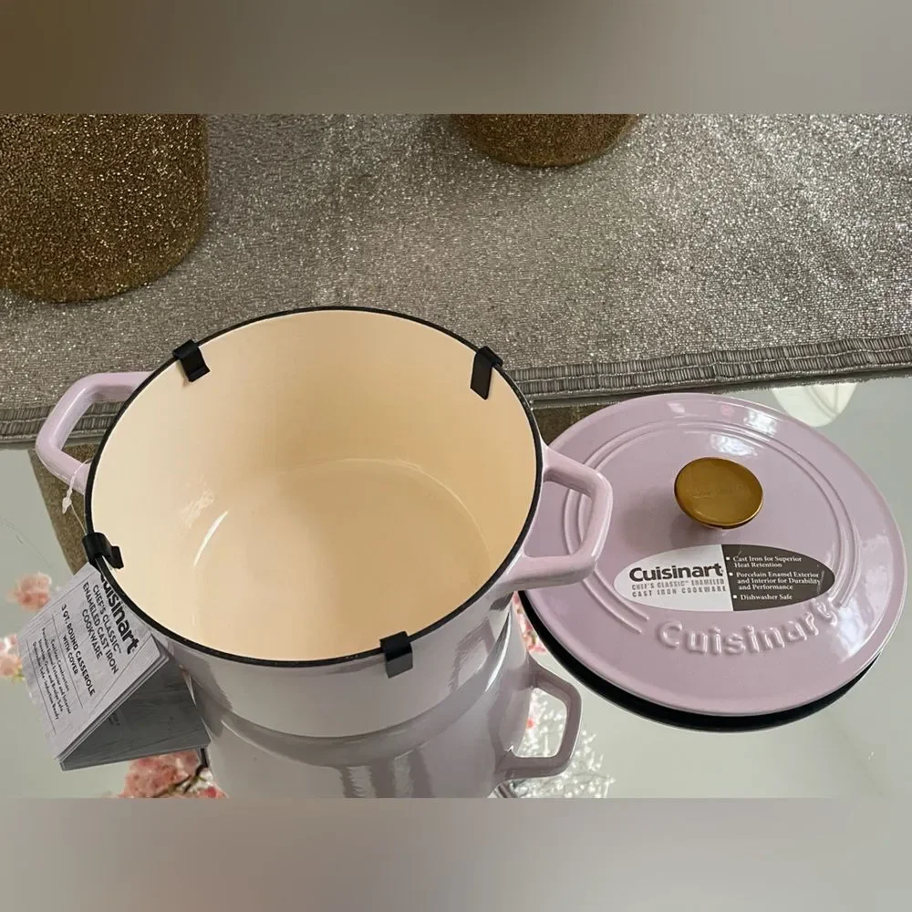 New Cuisinart Pink/ Color Cast Iron Dutch Oven 3QT